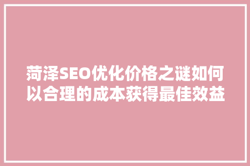 菏泽SEO优化价格之谜如何以合理的成本获得最佳效益