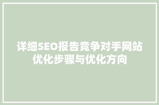 详细SEO报告竞争对手网站优化步骤与优化方向