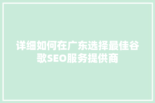 详细如何在广东选择最佳谷歌SEO服务提供商