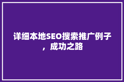 详细本地SEO搜索推广例子，成功之路