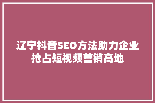 辽宁抖音SEO方法助力企业抢占短视频营销高地
