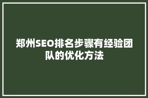 郑州SEO排名步骤有经验团队的优化方法