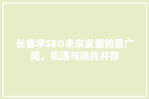 长春学SEO未来发展前景广阔，机遇与挑战并存