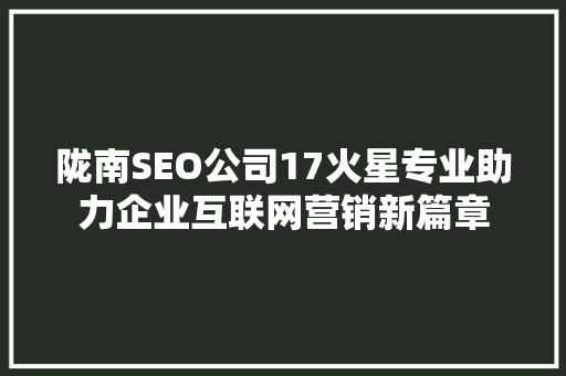 陇南SEO公司17火星专业助力企业互联网营销新篇章