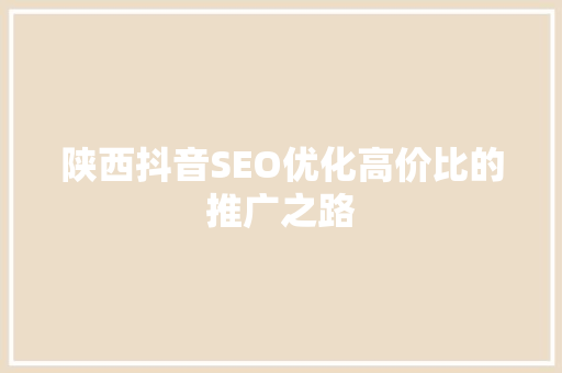 陕西抖音SEO优化高价比的推广之路