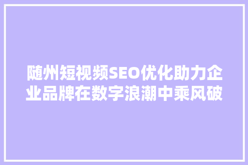 随州短视频SEO优化助力企业品牌在数字浪潮中乘风破浪