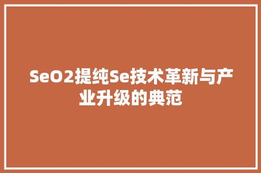 SeO2提纯Se技术革新与产业升级的典范