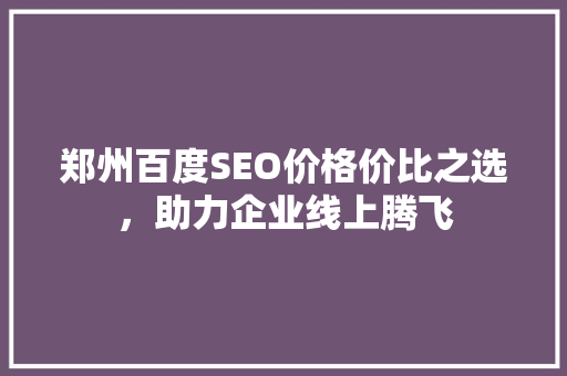 郑州百度SEO价格价比之选，助力企业线上腾飞