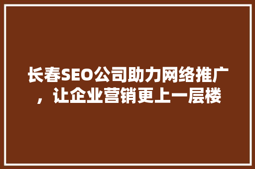 长春SEO公司助力网络推广，让企业营销更上一层楼