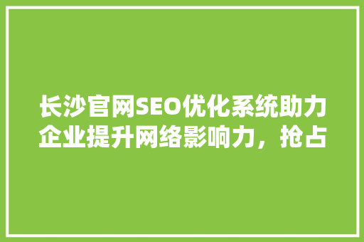 长沙官网SEO优化系统助力企业提升网络影响力，抢占市场先机