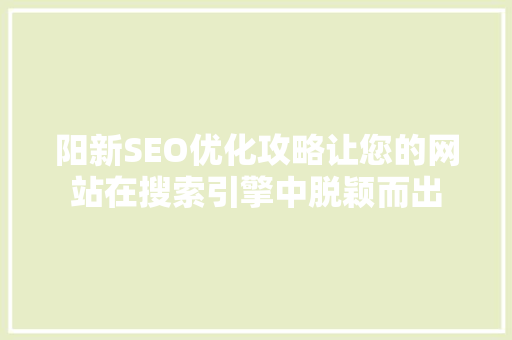 阳新SEO优化攻略让您的网站在搜索引擎中脱颖而出