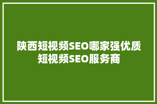 陕西短视频SEO哪家强优质短视频SEO服务商