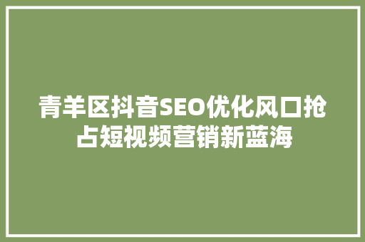 青羊区抖音SEO优化风口抢占短视频营销新蓝海