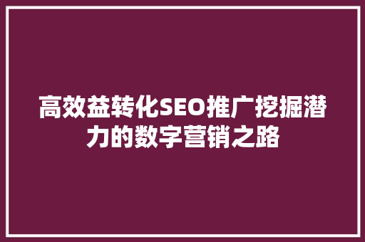 高效益转化SEO推广挖掘潜力的数字营销之路