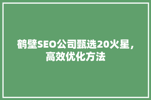 鹤壁SEO公司甄选20火星，高效优化方法  第1张