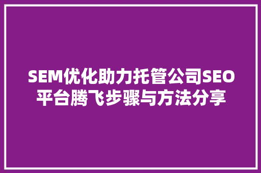 SEM优化助力托管公司SEO平台腾飞步骤与方法分享