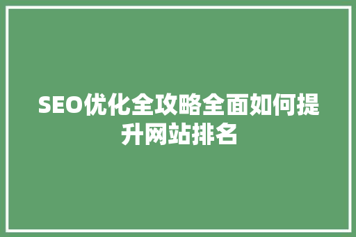 SEO优化全攻略全面如何提升网站排名