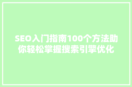 SEO入门指南100个方法助你轻松掌握搜索引擎优化