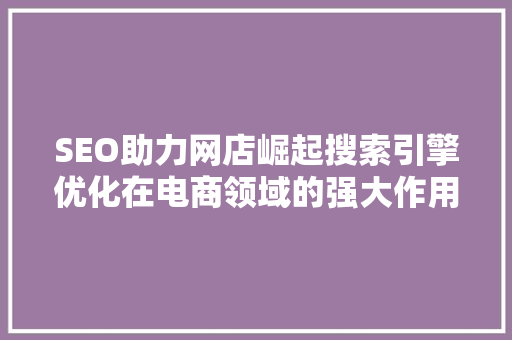 SEO助力网店崛起搜索引擎优化在电商领域的强大作用