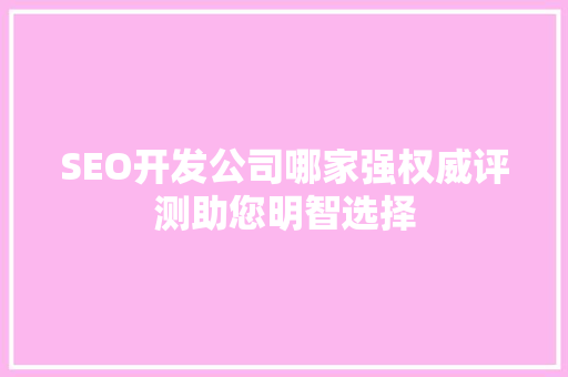 SEO开发公司哪家强权威评测助您明智选择