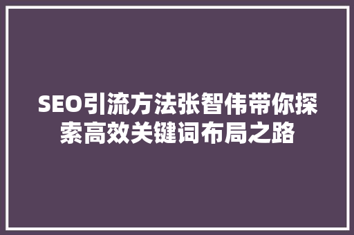 SEO引流方法张智伟带你探索高效关键词布局之路