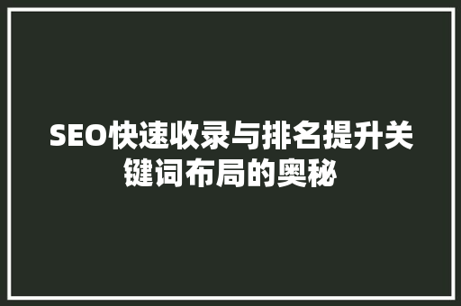 SEO快速收录与排名提升关键词布局的奥秘