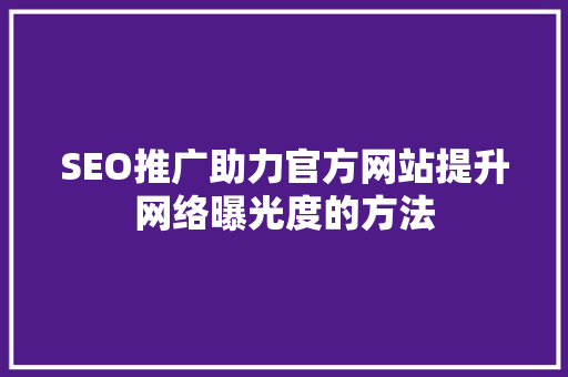 SEO推广助力官方网站提升网络曝光度的方法