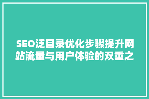 SEO泛目录优化步骤提升网站流量与用户体验的双重之路