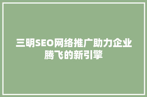三明SEO网络推广助力企业腾飞的新引擎