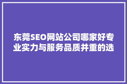 东莞SEO网站公司哪家好专业实力与服务品质并重的选择指南