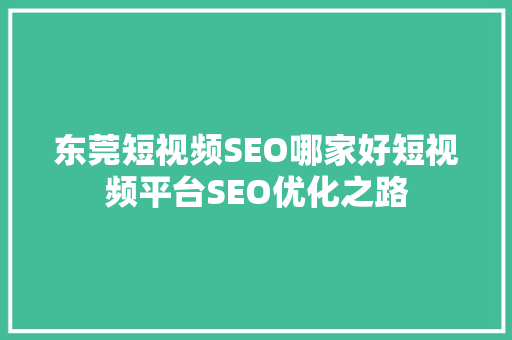 东莞短视频SEO哪家好短视频平台SEO优化之路