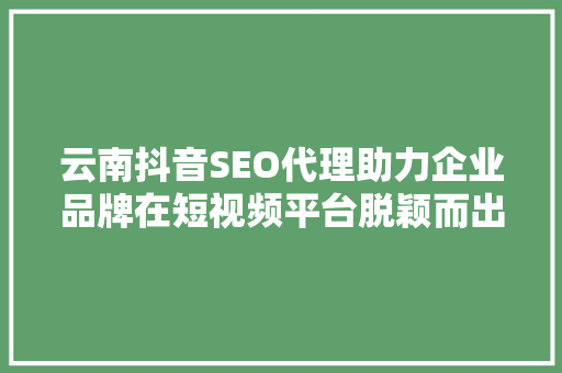 云南抖音SEO代理助力企业品牌在短视频平台脱颖而出