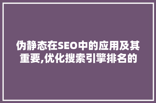 伪静态在SEO中的应用及其重要,优化搜索引擎排名的利器