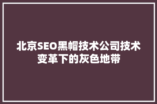 北京SEO黑帽技术公司技术变革下的灰色地带