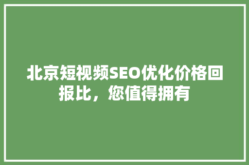北京短视频SEO优化价格回报比，您值得拥有