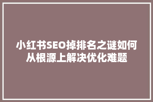 小红书SEO掉排名之谜如何从根源上解决优化难题