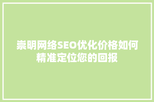 崇明网络SEO优化价格如何精准定位您的回报