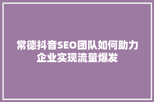 常德抖音SEO团队如何助力企业实现流量爆发