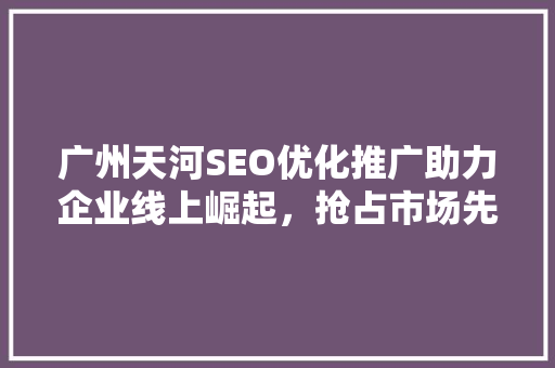 广州天河SEO优化推广助力企业线上崛起，抢占市场先机