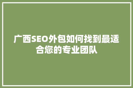 广西SEO外包如何找到最适合您的专业团队