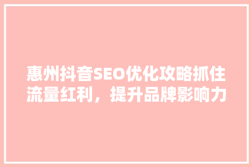 惠州抖音SEO优化攻略抓住流量红利，提升品牌影响力