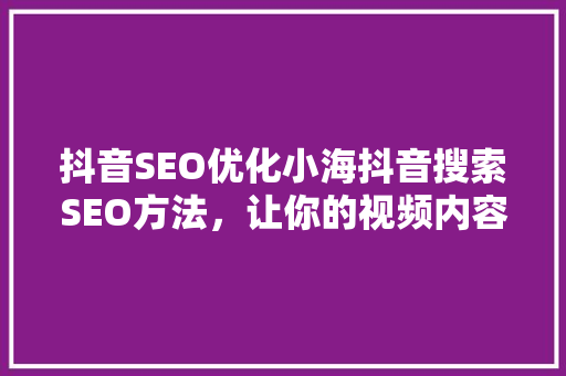 抖音SEO优化小海抖音搜索SEO方法，让你的视频内容脱颖而出