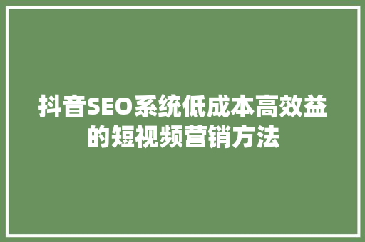 抖音SEO系统低成本高效益的短视频营销方法