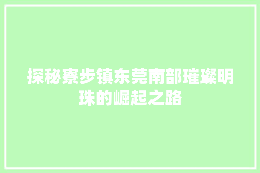 探秘寮步镇东莞南部璀璨明珠的崛起之路