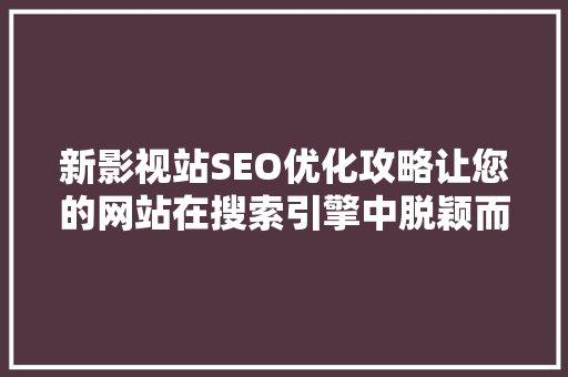 新影视站SEO优化攻略让您的网站在搜索引擎中脱颖而出