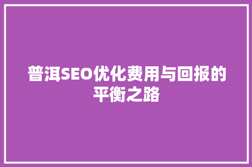 普洱SEO优化费用与回报的平衡之路