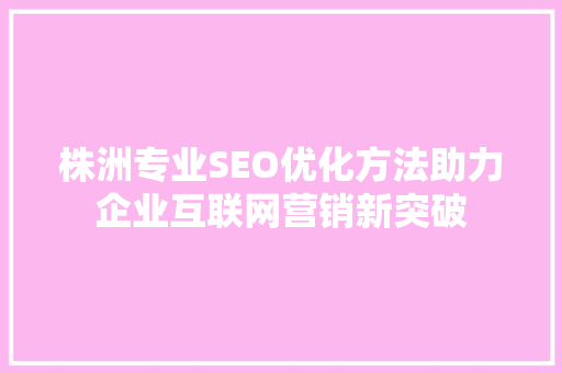 株洲专业SEO优化方法助力企业互联网营销新突破