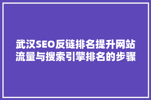武汉SEO反链排名提升网站流量与搜索引擎排名的步骤