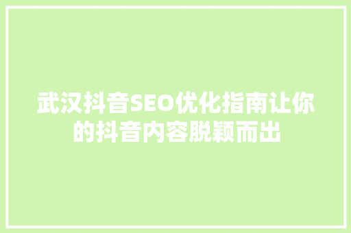 武汉抖音SEO优化指南让你的抖音内容脱颖而出