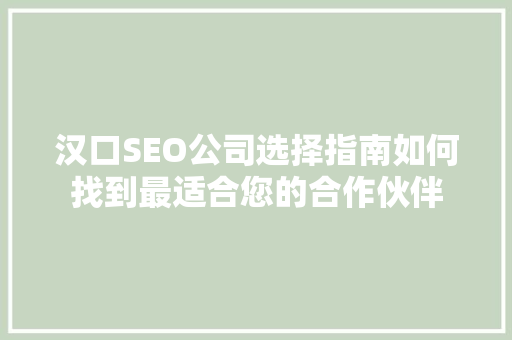 汉口SEO公司选择指南如何找到最适合您的合作伙伴